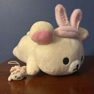 NEW 16” Rilakkuma Korilakkuma Bunny Ears Plush with matching Keychain SET